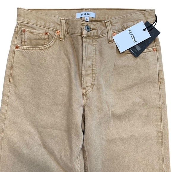 RE/DONE 70s Loose Long High Rise Wide Leg Button Fly Jeans in Washed Khaki Sz 25 - Picture 6 of 13